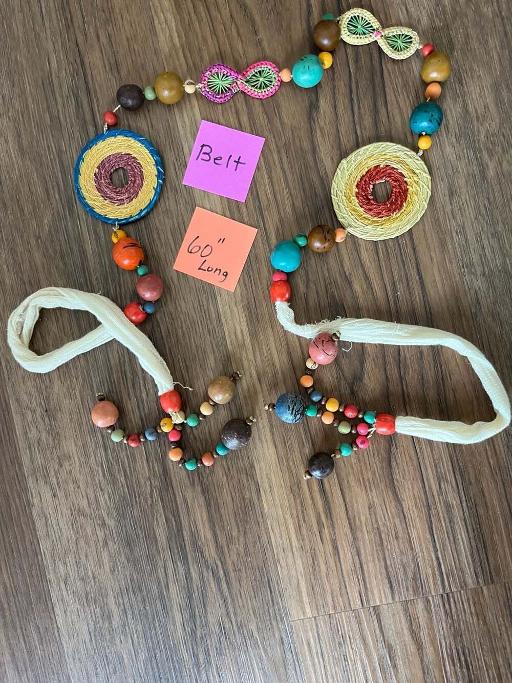 Boho Colorful Wooden Bead Woven Accent Long Waist Belt Festival Statement Access